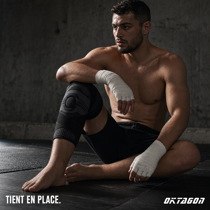 Genouillère OKTAGON Pro — tient en place pendant le sparring de combat au sol
